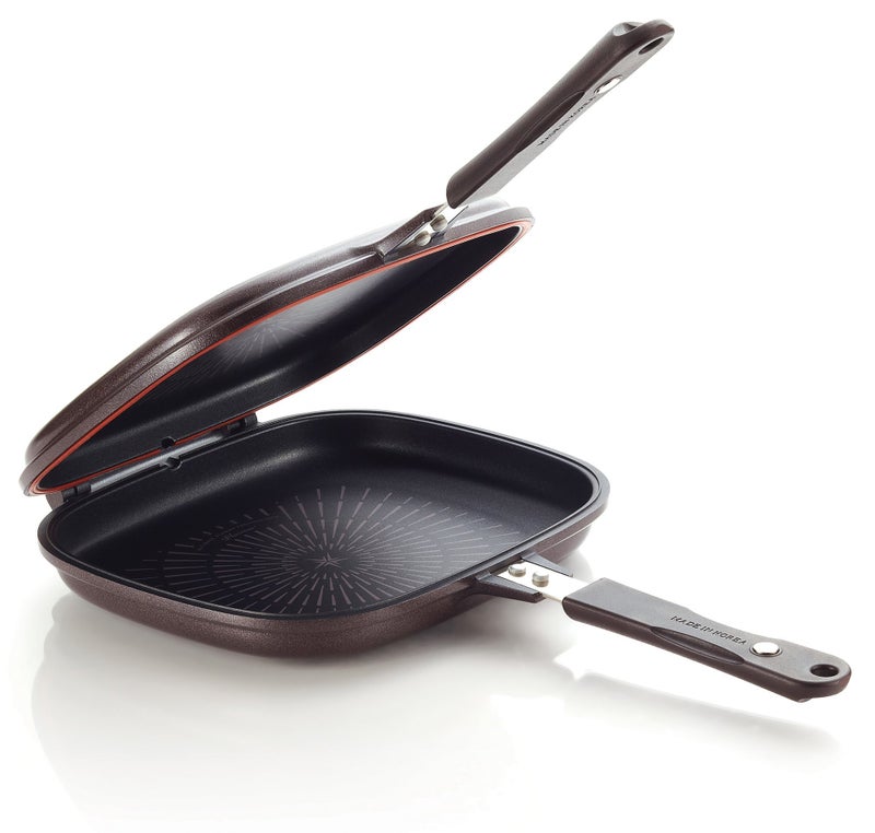 Happycall Titanium Nonstick Double Pan, Flip Pan, Square, Dishwasher Safe, PFOA-free, Brown - Image 2